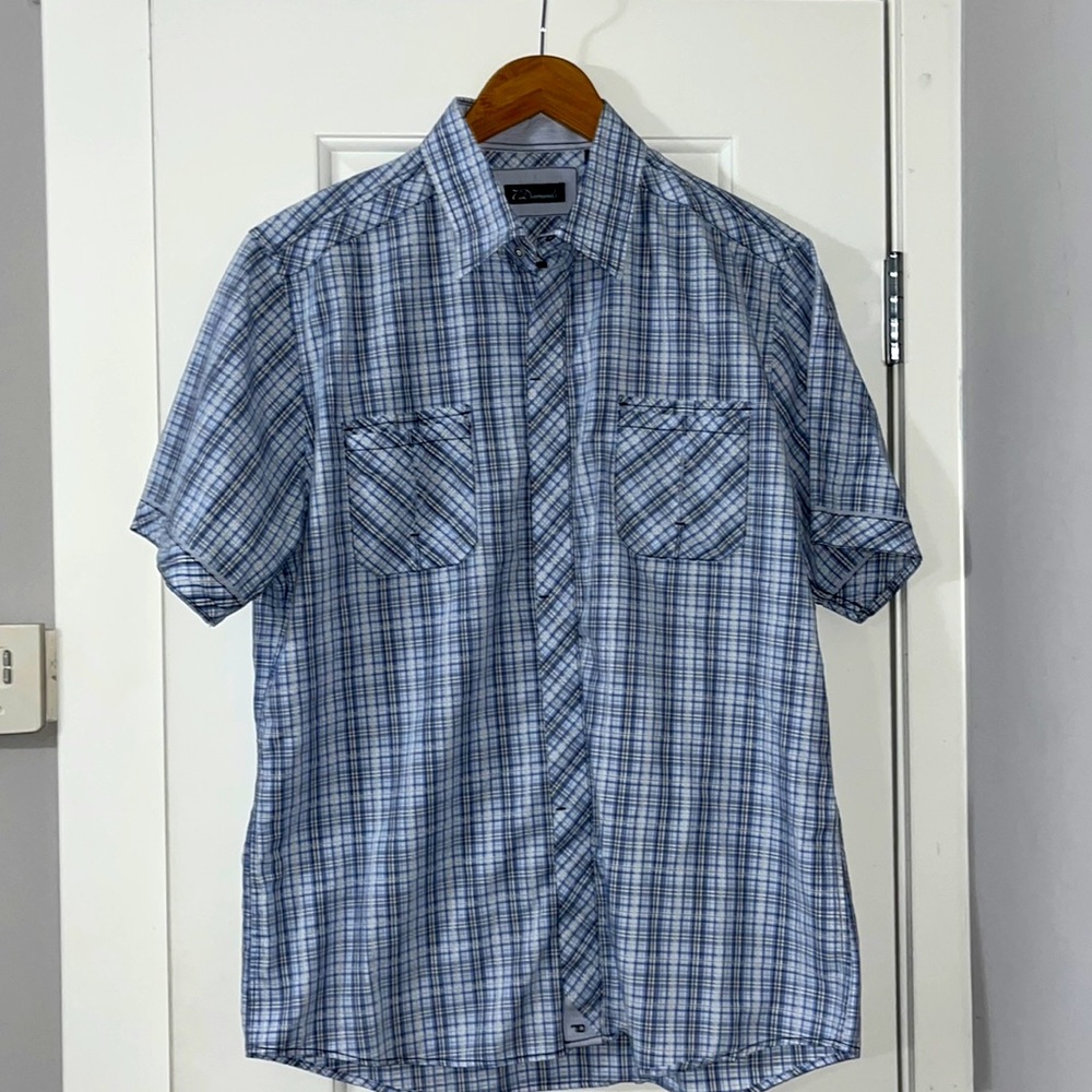 7 Diamonds Men’s Short-Sleeve, Button-Down - XL - Blue and White